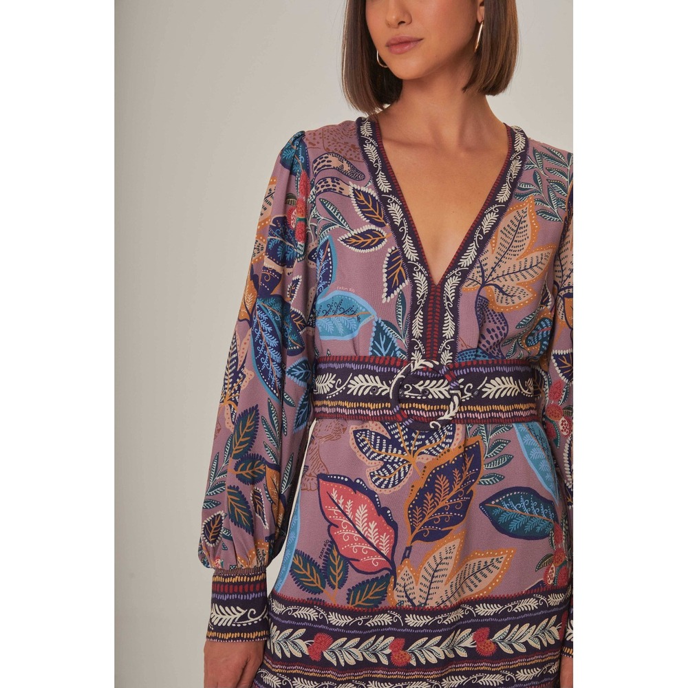 Farm Rio Wild Night lavender long Sleeve mini dress Size XS - NWT